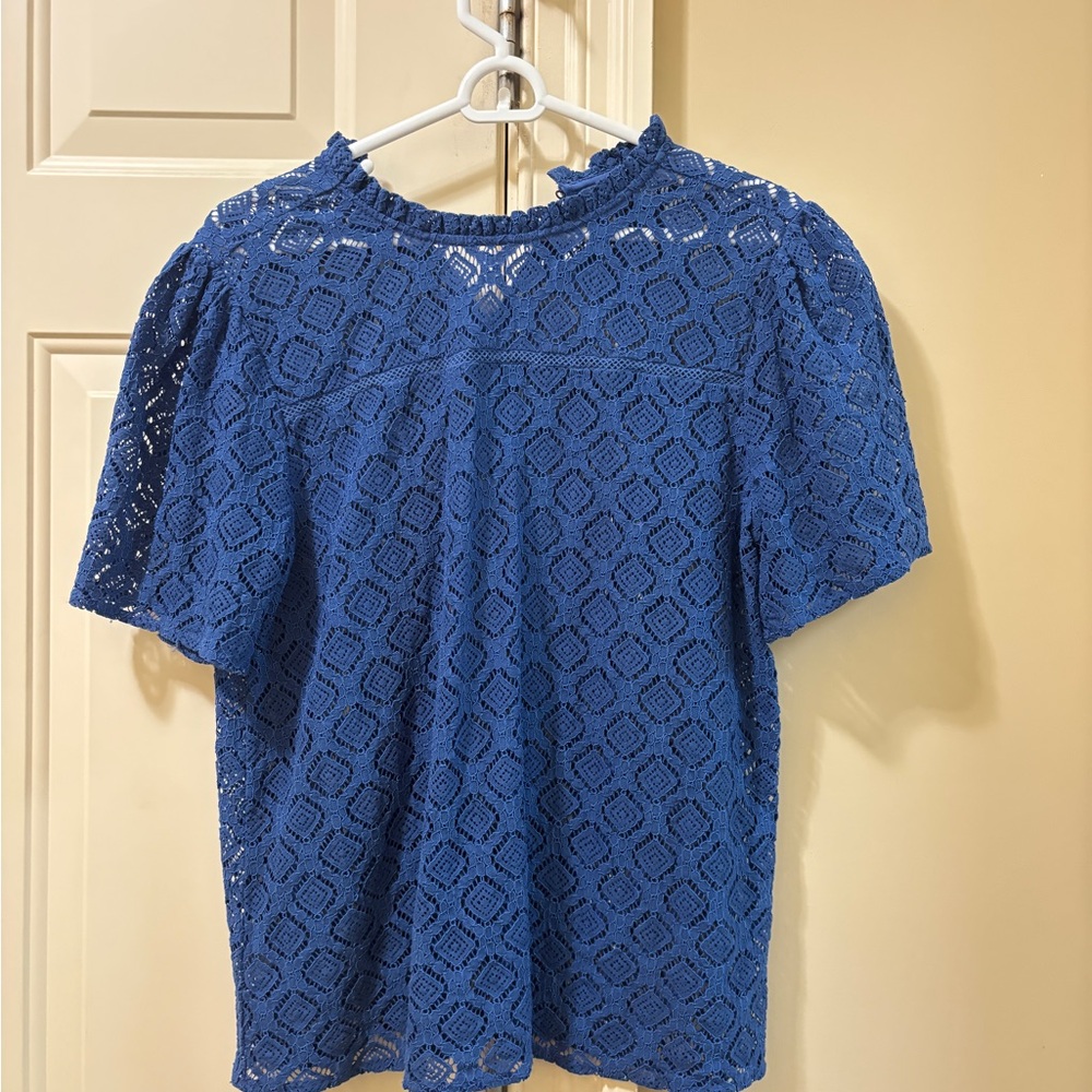LOFT Blue Crochet Lace Short Sleeve Top - Size M